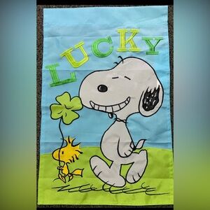 Peanuts embroidered Snoopy Woodstock “Lucky” small St Patrick’s day garden flag